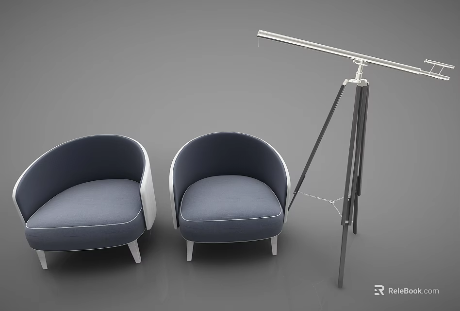 Modern Blue And White Single Sofas With Floor Lamp In Living Room 3d model 