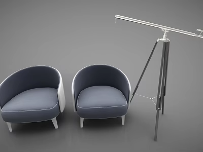 Modern Blue And White Single Sofas With Floor Lamp In Living Room 3d model