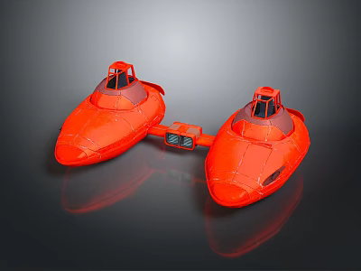 Two Shiny Orange Connected Futuristic Vehicles With Cockpits On Dark Background 3d model