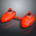 Two Shiny Orange Connected Futuristic Vehicles With Cockpits On Dark Background