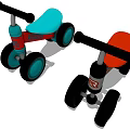 Colorful Children's Tricycles with Blue and Red Seats Black Handlebars and Wheels