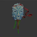 Intricate Green Mask With Detailed Golden Decorations And Red Ribbons On Stand