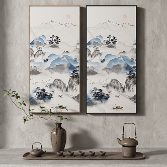 New Chinese Landscape Painting Texture Decoration Painting Italian Minimalist Middle Ages 3d model