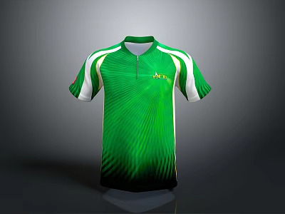 Green Sports Shirt With White Stripes Front Zipper And Logo Design For Daily Wear 3d model