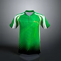 Green Sports Shirt With White Stripes Front Zipper And Logo Design For Daily Wear
