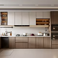 Modern Open Concept Kitchen Interior With Wooden Cabinets White Countertops And Appliances