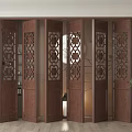 Elegant Wooden Room Divider With Intricate Lattice Patterns And Multiple Panels 3d model