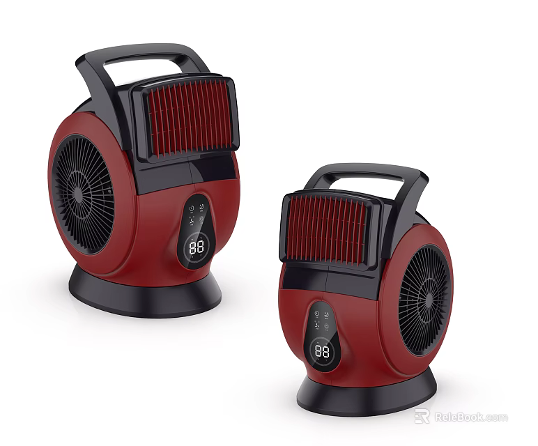Two Red And Black Industrial Heater Fans With Digital Control Panel And Temperature 3d model 