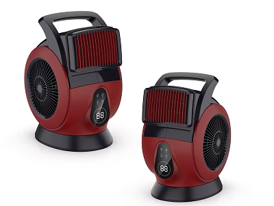 Two Red And Black Industrial Heater Fans With Digital Control Panel And Temperature 3d model