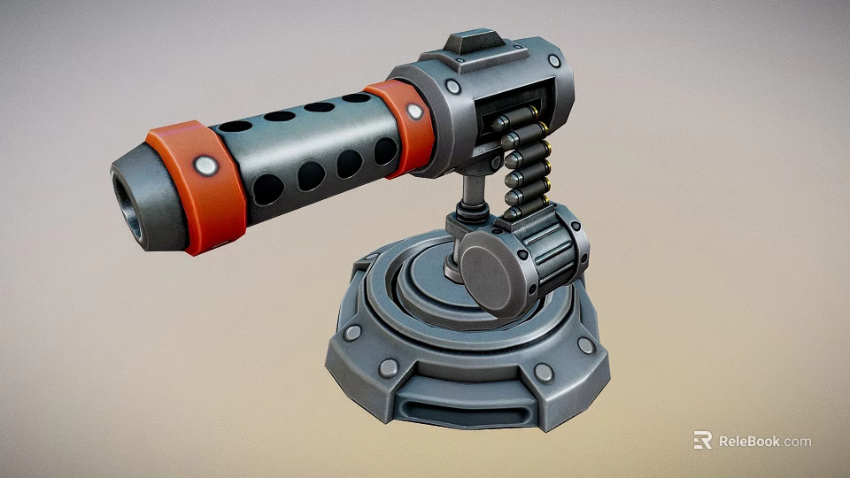Mechanical Weapon with Gray Red Metal Design Spring Holes and Circular Base Details 3d model 