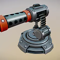 Mechanical Weapon with Gray Red Metal Design Spring Holes and Circular Base Details