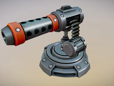 Mechanical Weapon with Gray Red Metal Design Spring Holes and Circular Base Details 3d model
