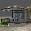 Modern Building Entrance Gate With Stone Structure Glass Doors And Canopy