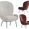 Modern Accent Chair Design With Light Gray And Burgundy Curved Backrest Padded Seat Metal Legs