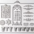 Ornamental Carvings Collection With Decorative Panels Circular Motifs And Column Capitals