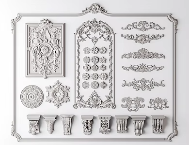 European-style carved plaster lines 3d model