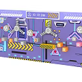 Futuristic Purple Control Panel With Buttons Knobs Warning Signs And Circuits 3d model