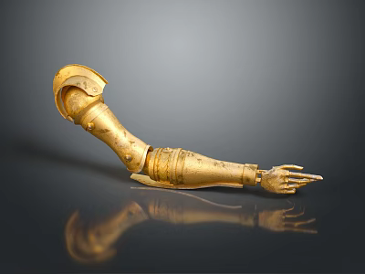 Game Movie Character Golden Mechanical Arm With Ornate Armor Design And Pointing Finger 3d model