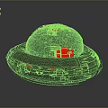 Gray Sci Fi Flying Saucer With Dome Shape And Red Glowing Lights 3d model