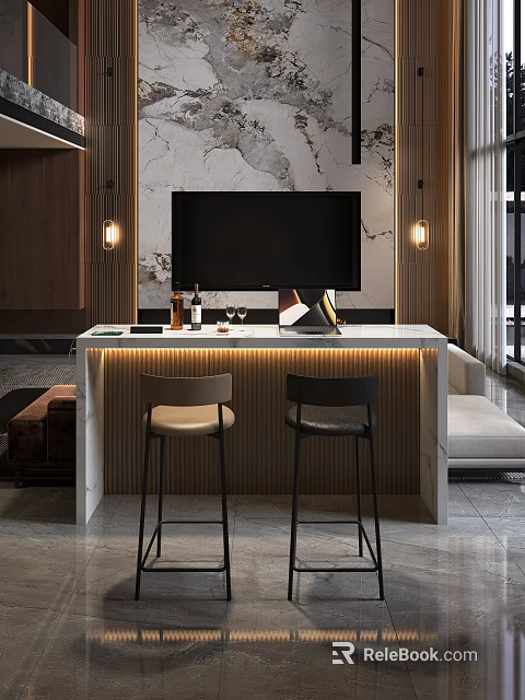 Modern Duplex Living Room Interior With Open Plan Layout And High Ceiling Design 3d model