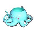 Cute Light Blue Octopus Shaped Cup With Smiling Face And Blush Details 3d model