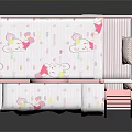 Pink Bunk Bed With Ladder Drawers And Cartoon Pattern Mattress For Kids Room