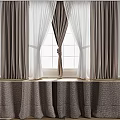 Gray And White Double Layer Tie Top Curtains For Window Decoration 3d model