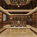 Elegant Wine Store Interior With Wooden Wine Racks Glassware Various Wines And Cozy Tables