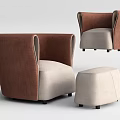 Modern Single Sofa Brown Beige Curved Armrests With Matching Ottoman 3d model