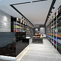 Modern Supermarket Interior With Shelves Full Of Grocery Products And Checkout Counter