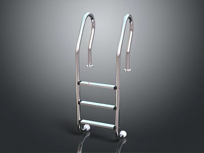 Modern Stainless Steel Staircase with Handrails Steps and Rolling Wheels on Dark Background 3d model