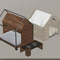 Modern Small House Shaped Pet Beds With Wooden Frame And White Cushion Trays