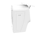 White Compact Washing Machine with Open Lid and Transparent Inner Drum