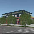 Fire Station Exterior With Surrounding Greenery Trees Road And Cars