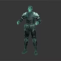 Detailed 3D Armored Character In Tactical Combat Suit With Helmet And Red Glowing Eyes