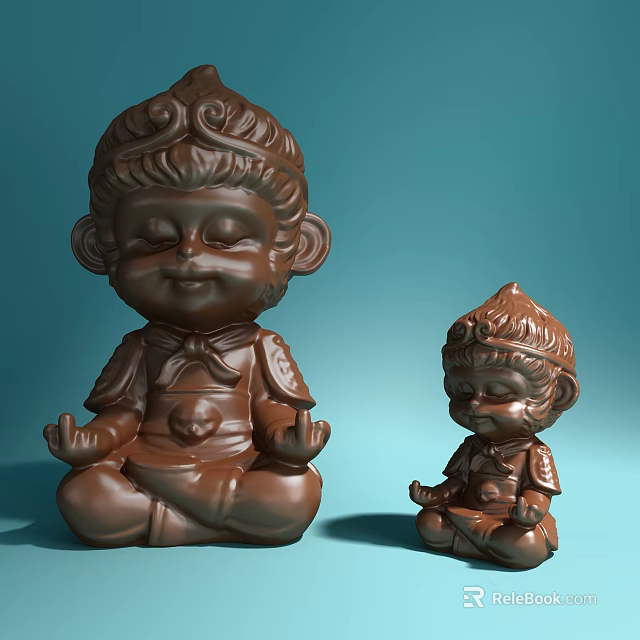 Ornate Chocolate Monkey Sculptures in Meditation Pose with Large and Small Sizes 3d model 