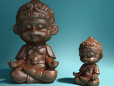 Ornate Chocolate Monkey Sculptures in Meditation Pose with Large and Small Sizes 3d model