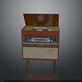 Vintage Record Player With Wooden Case Open Lid Vinyl Record Control Knobs And Speaker Grilles