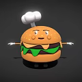 Cute Cartoon Burger Character With Chef Hat Smiling Face Green Lettuce And Patty