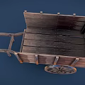 Wooden Cart With Wooden Bed Wheel And Handles On Blue Background