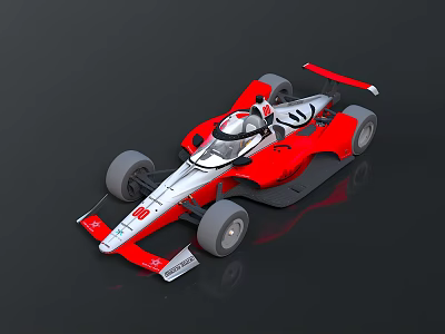 Red and Silver Formula Style Race Car with Open Wheels Rear Wing and Cockpit 3d model