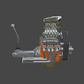 Detailed 3D Rendered Engine With Silver Orange Mechanical Parts And Pipes