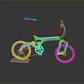 Blue Foldable Bicycle With Gray Seat White Rims And Display Stand