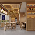 Traditional Rice Noodle Restaurant Interior With Murals And Wooden Furniture