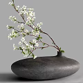 Elegant Decorative Ornament Set With Black Vases And White Flower Branches