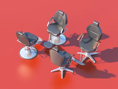 Four Gray Leisure Chairs With Metal Frames Swivel Function Surrounding Circular Base On Red Background 3d model
