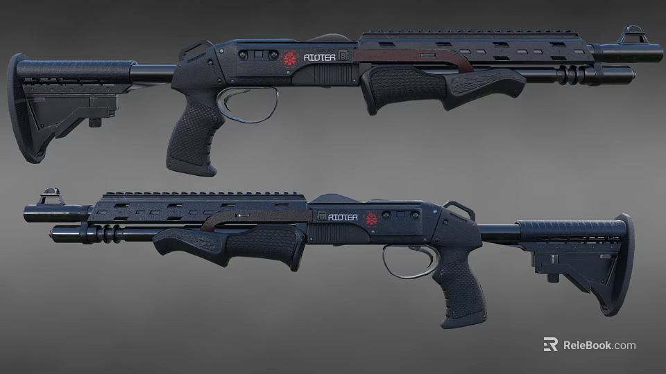 Tactical Shotgun Design Features ROTATOR Brand Black Body And Dual Tactical Components 3d model 