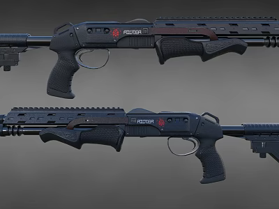 Tactical Shotgun Design Features ROTATOR Brand Black Body And Dual Tactical Components 3d model