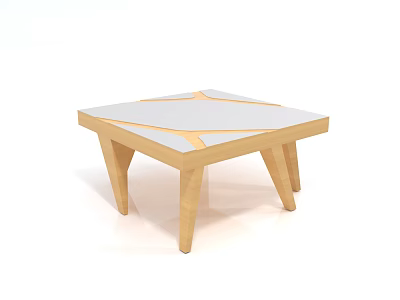 Modern Wooden Coffee Table With Geometric White Tabletop And Angled Legs 3d model