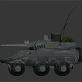 Detailed Gray Military Wheeled Tank With Top Equipment And Antenna Structure